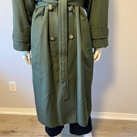 Vintage Persian preppy forest green trench coat 100% virgin wool size large - Picture 5 of 9